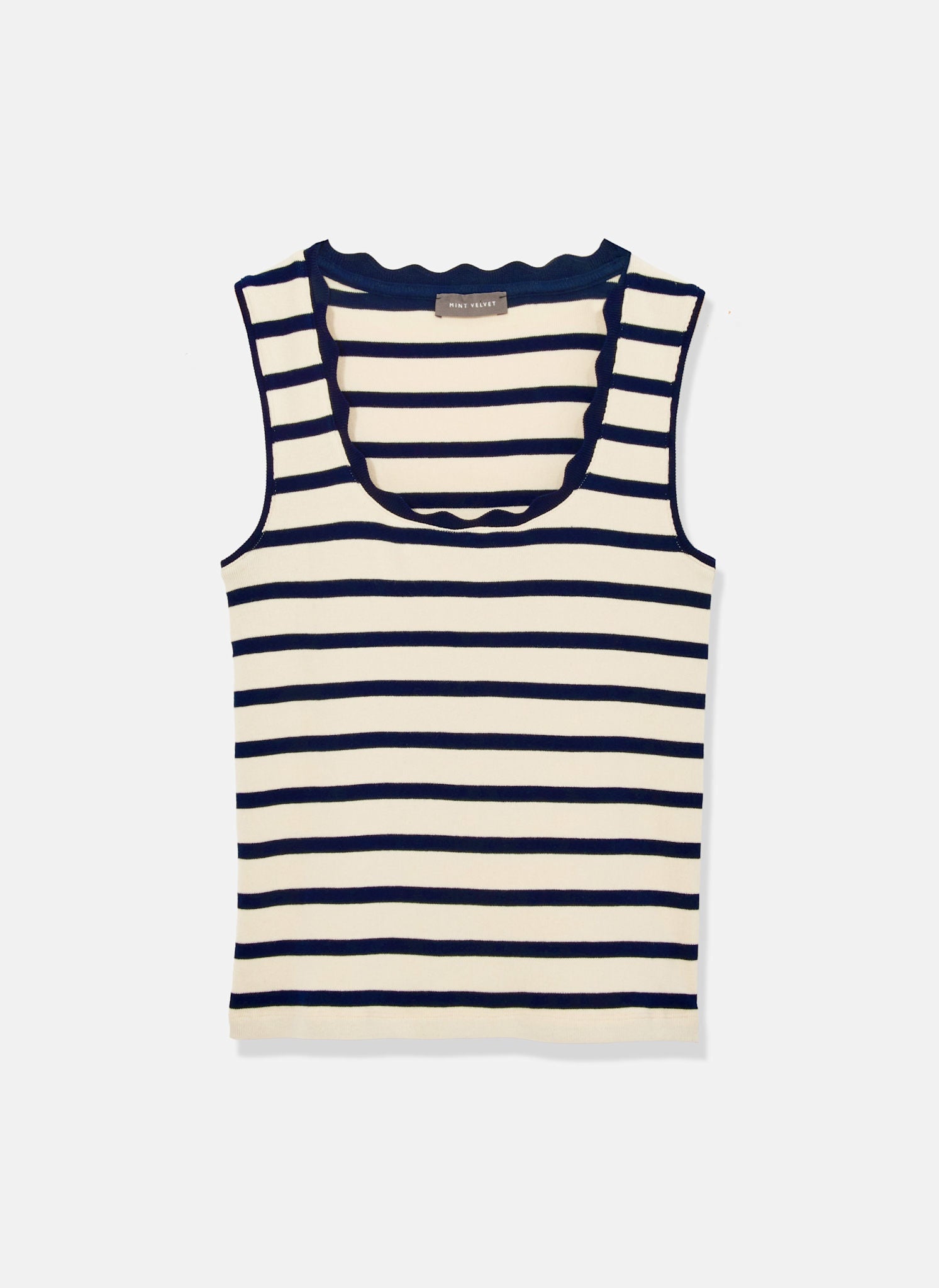 Navy Striped Scallop Trim Vest Top