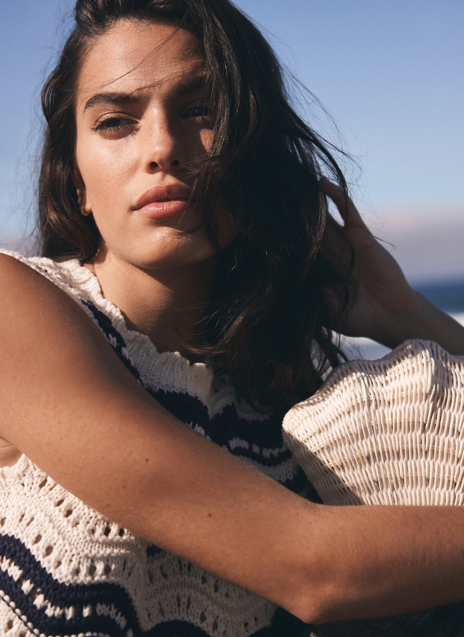 White Striped Knit Cotton Top