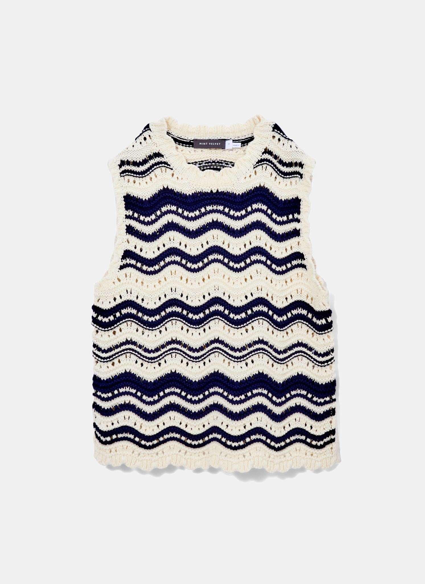 White Striped Knit Cotton Top
