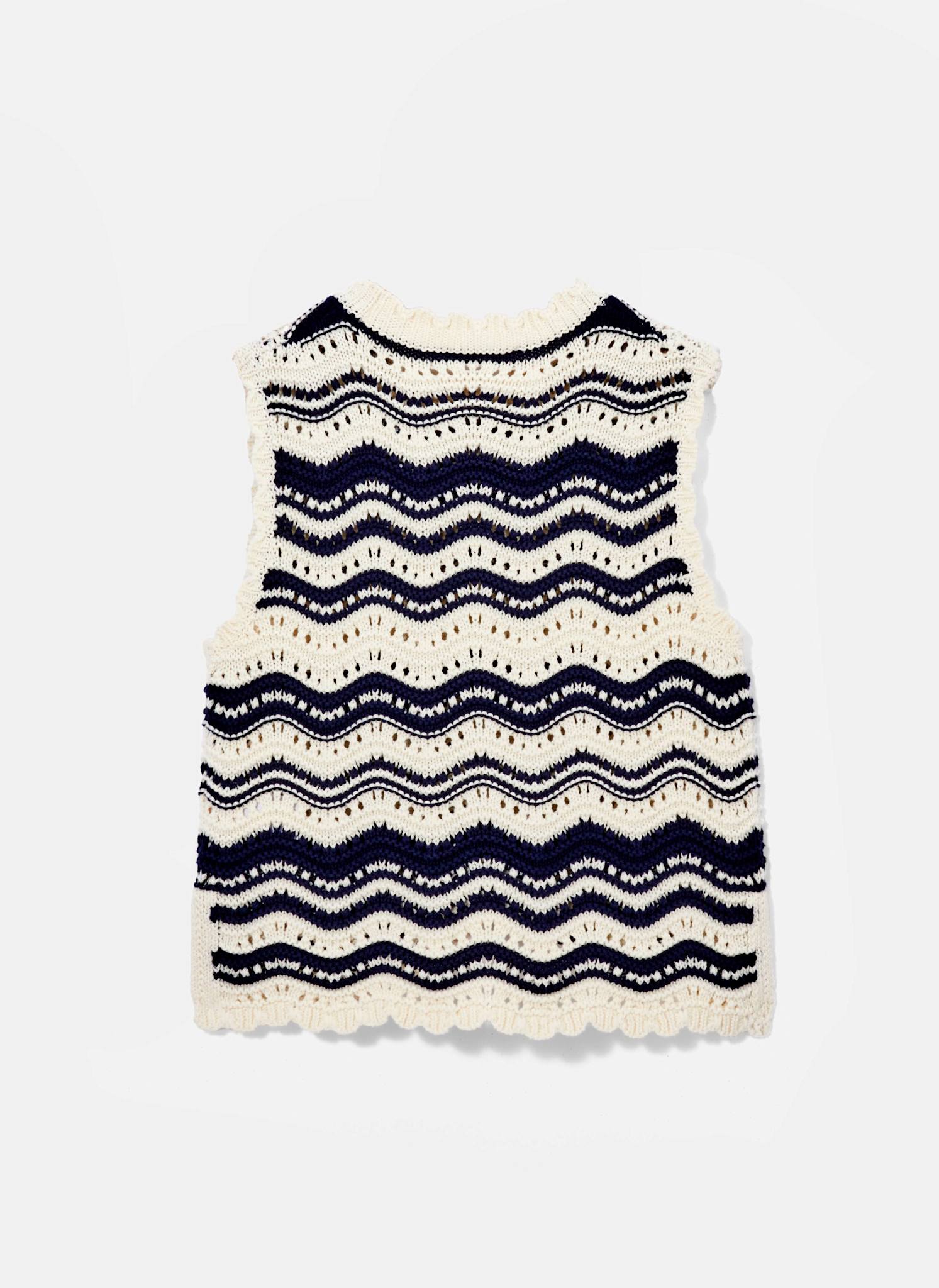 White Striped Knit Cotton Top