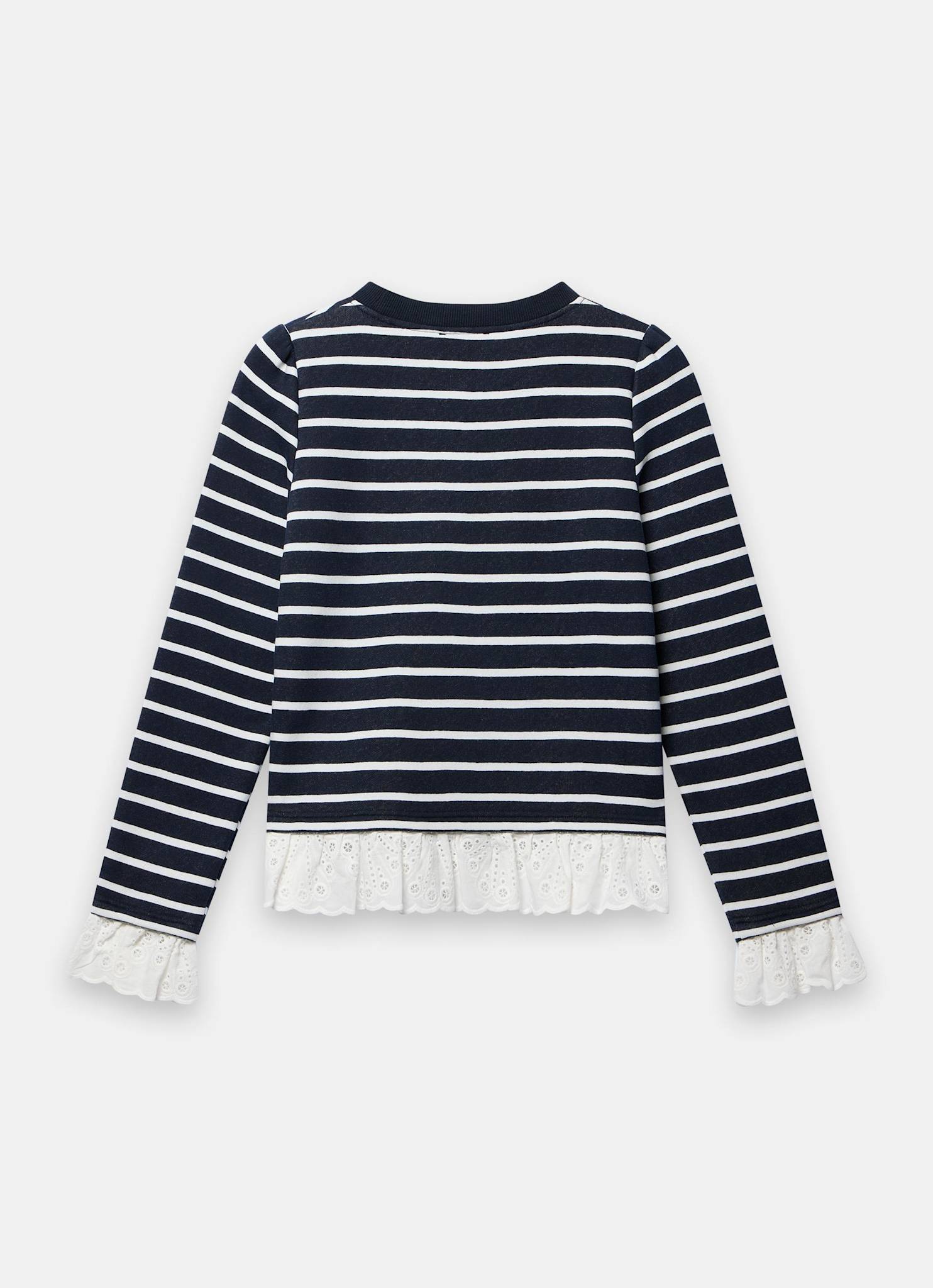 Navy Stripe Broderie Trim Sweatshirt