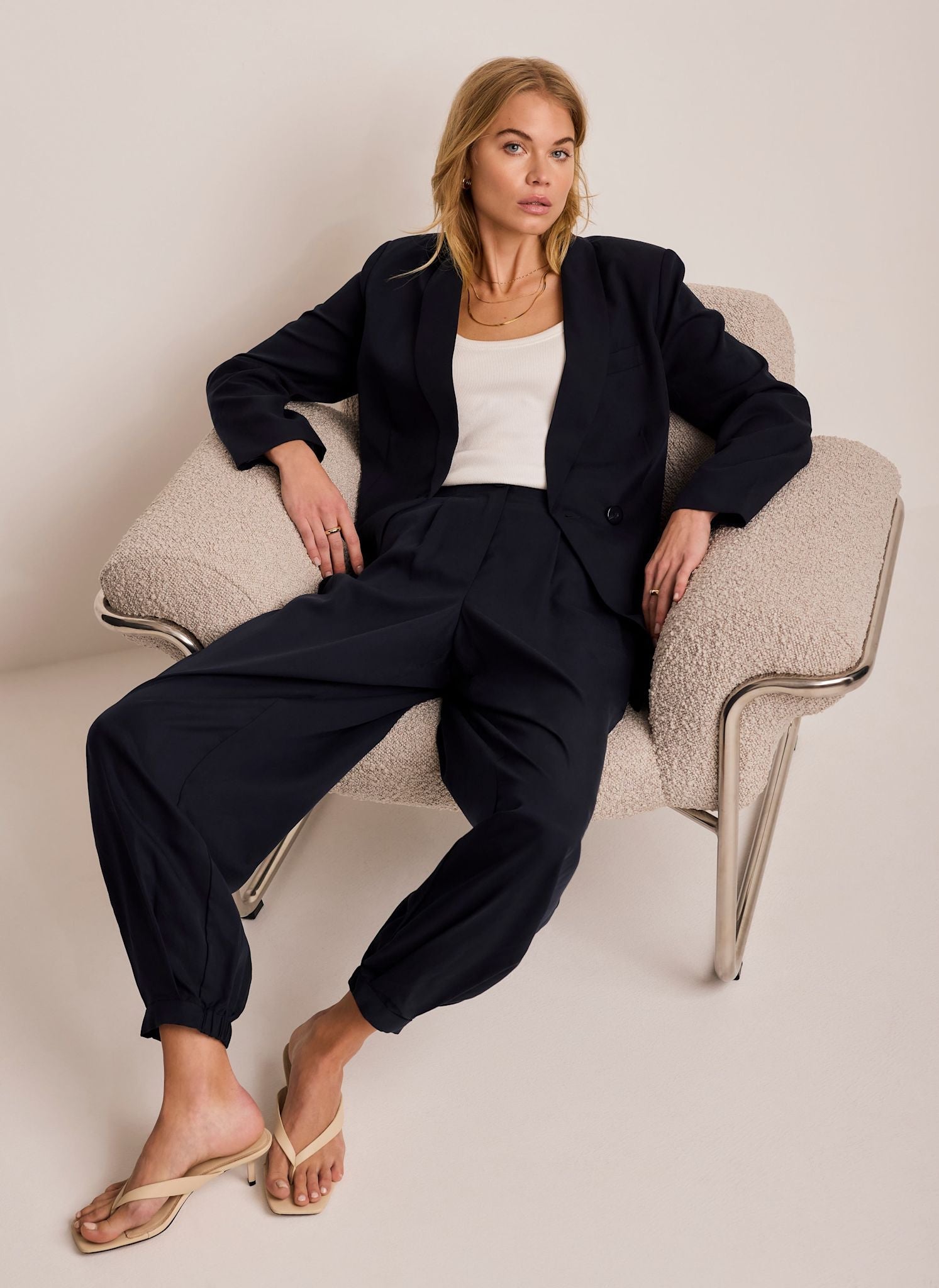 Navy Tapered Balloon Trousers
