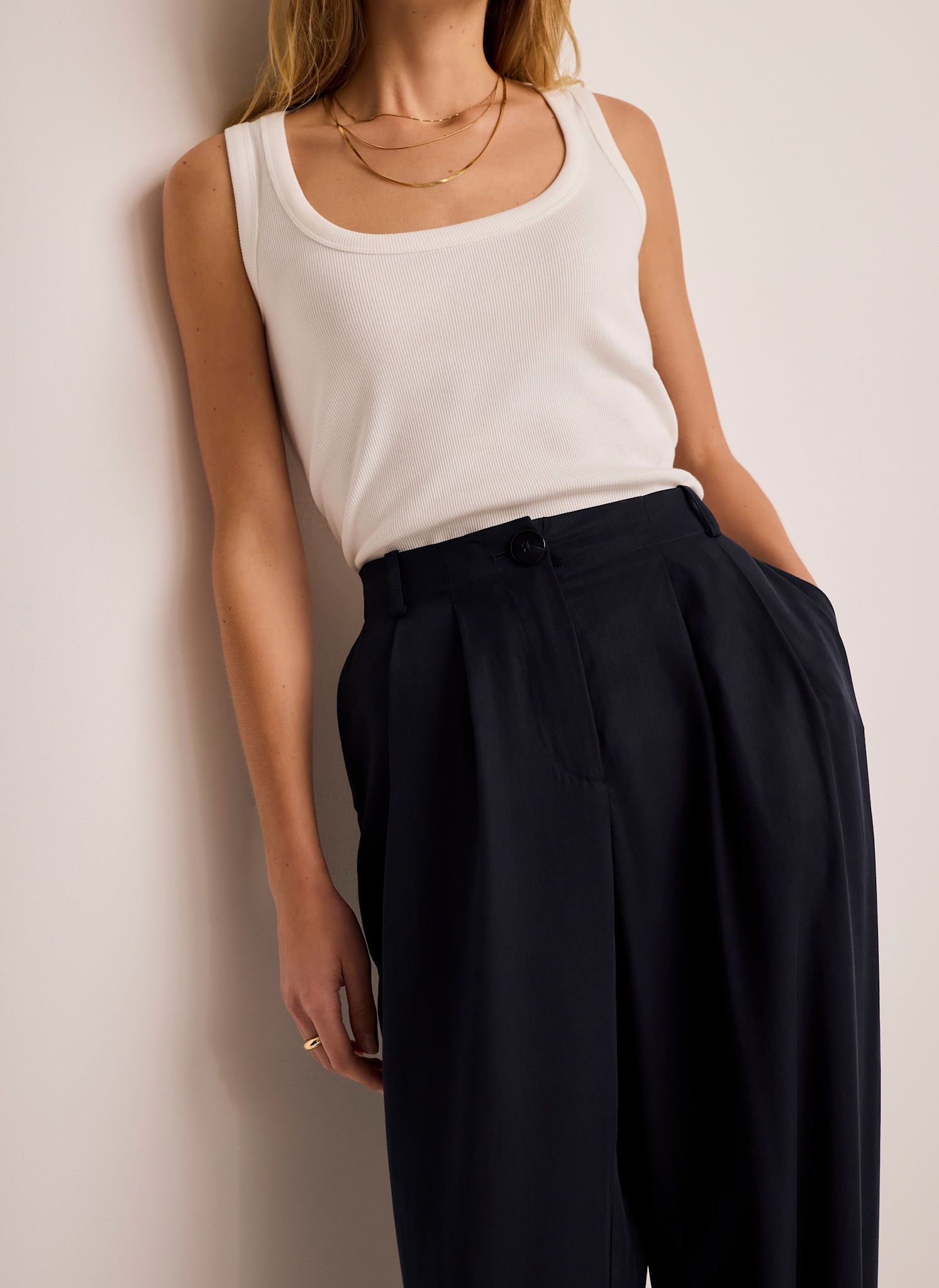 Navy Tapered Balloon Trousers