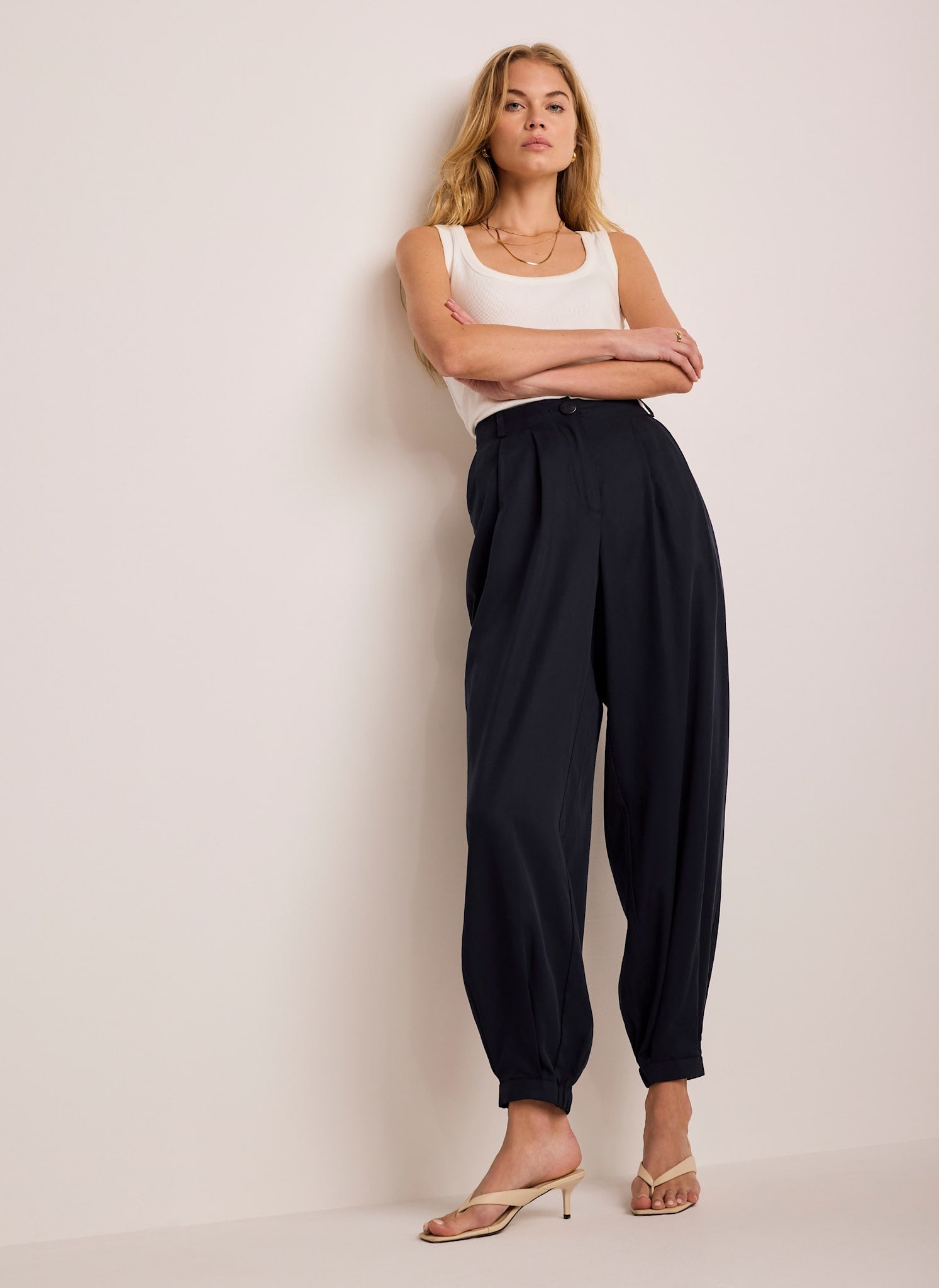 Navy Tapered Balloon Trousers