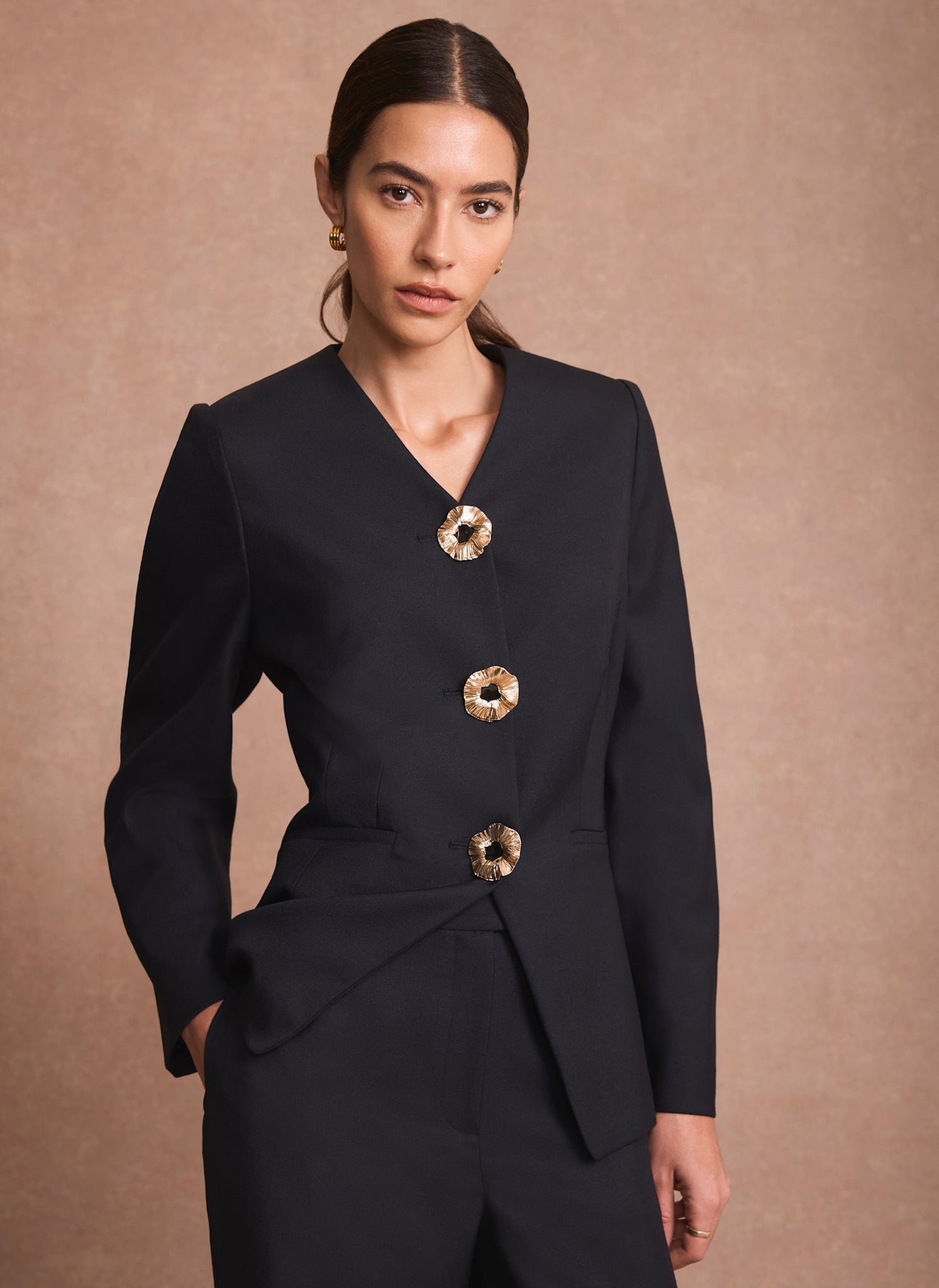 Navy Statement Button Sculpted Jacket
