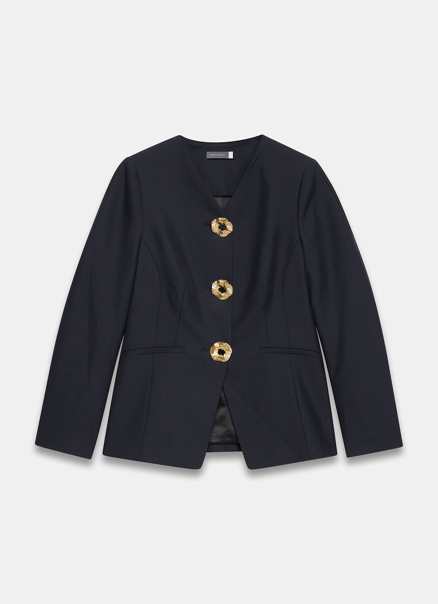 Navy Statement Button Sculpted Jacket