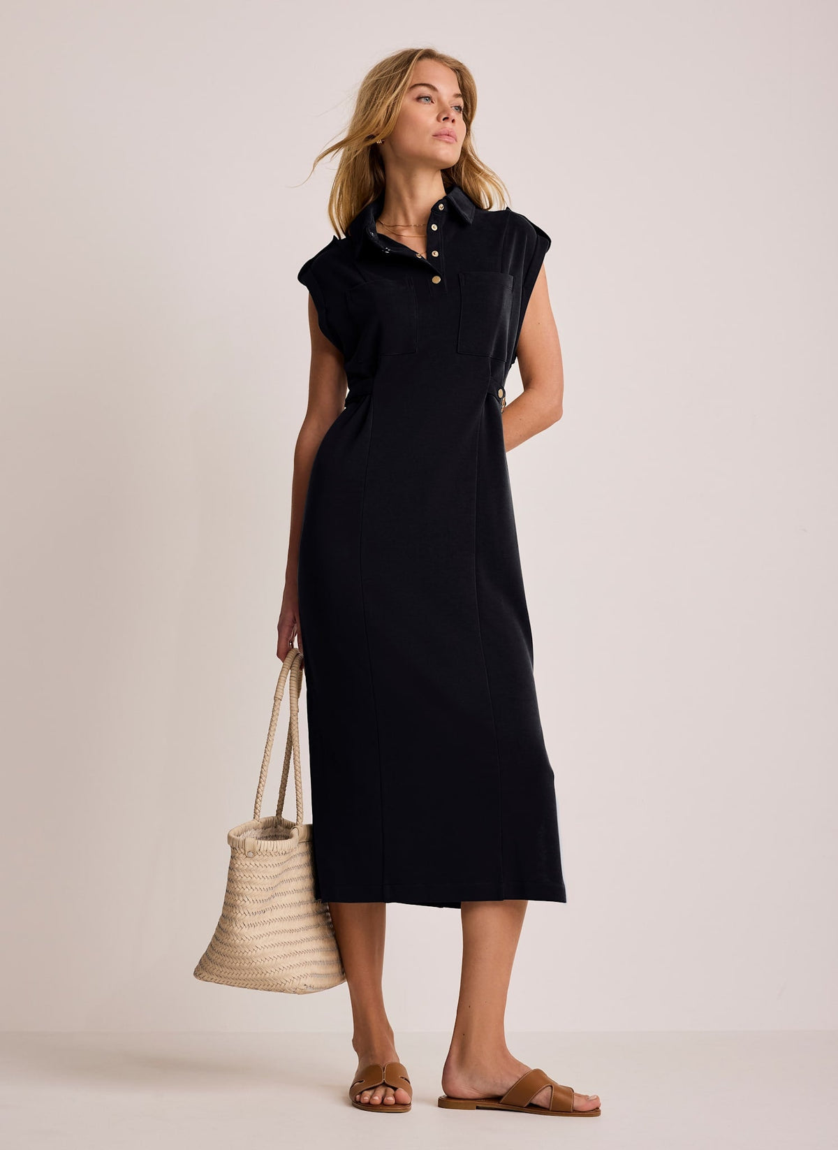 Navy Jersey Utility Midi Dress