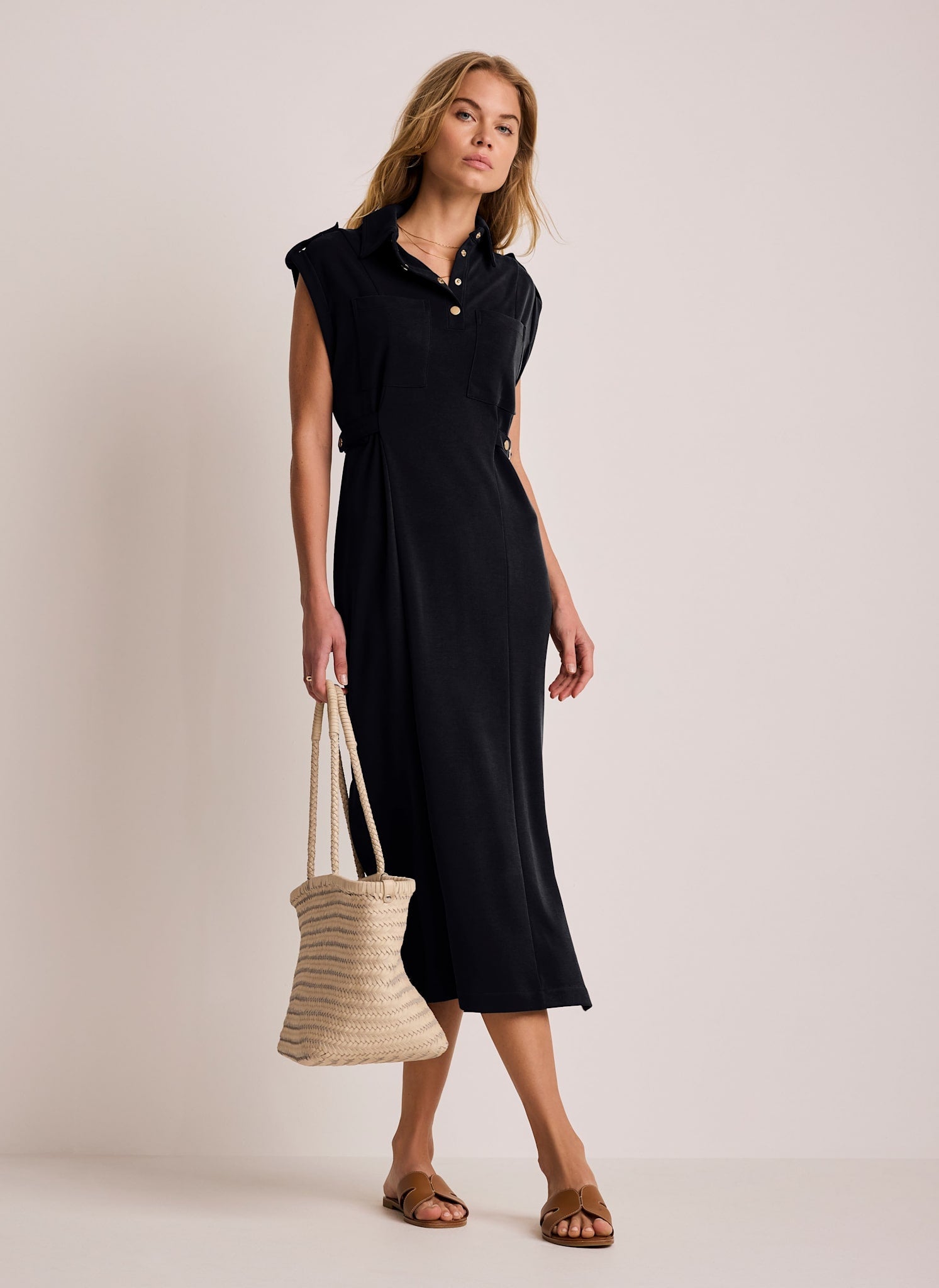 Navy Jersey Utility Midi Dress