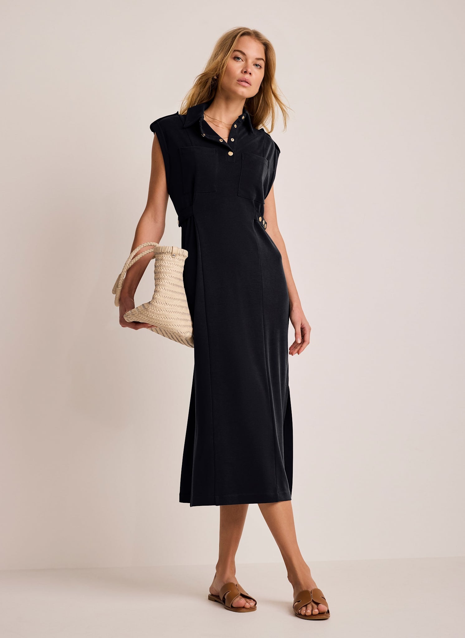 Navy Jersey Utility Midi Dress