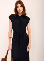Navy Satin Utility Midi Dress
