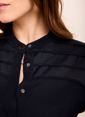 Navy Satin Utility Midi Dress
