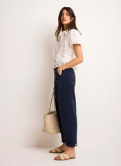 Navy Washed Barrel Leg Chino Trousers