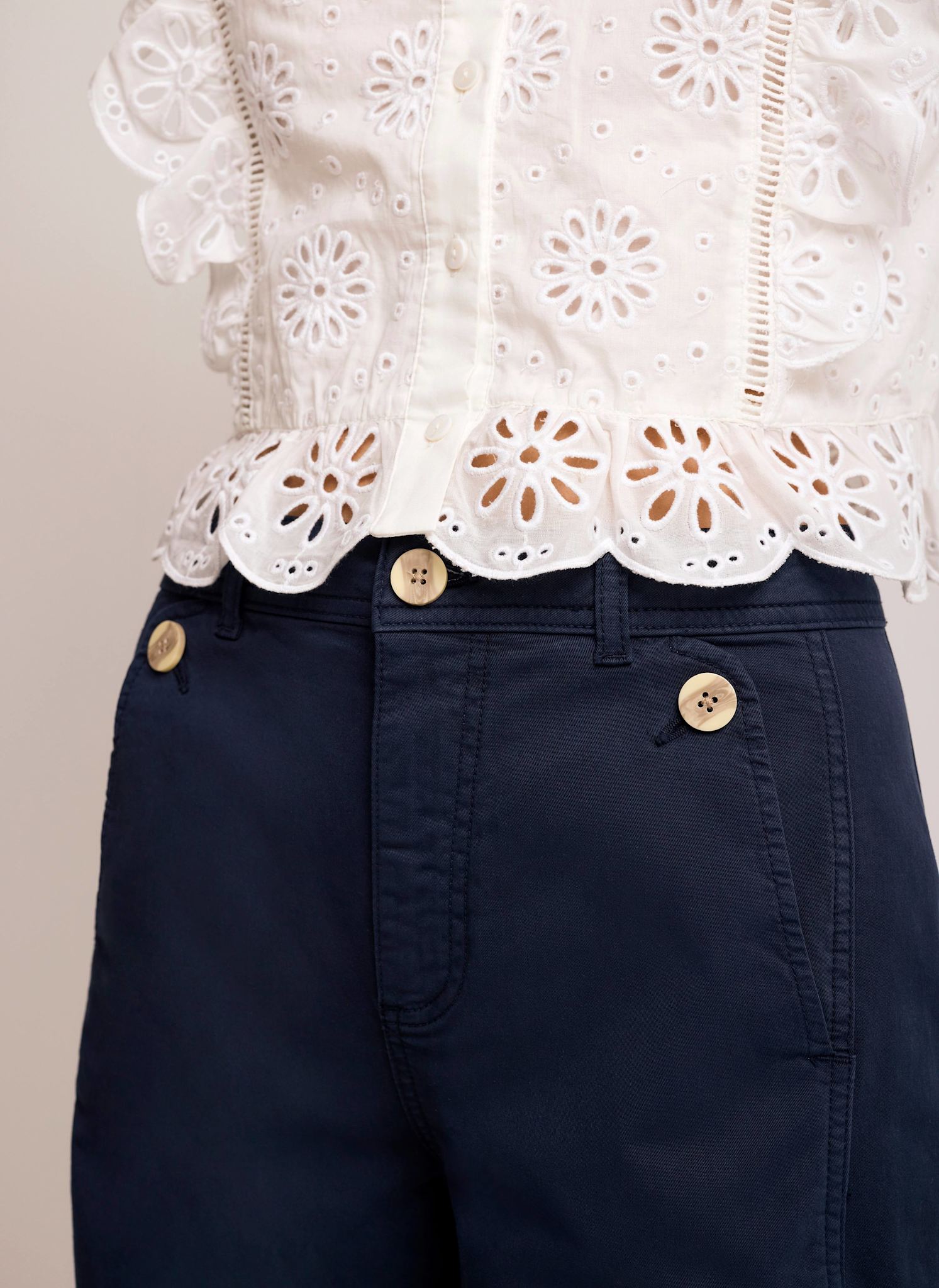 Navy Washed Barrel Leg Chino Trousers