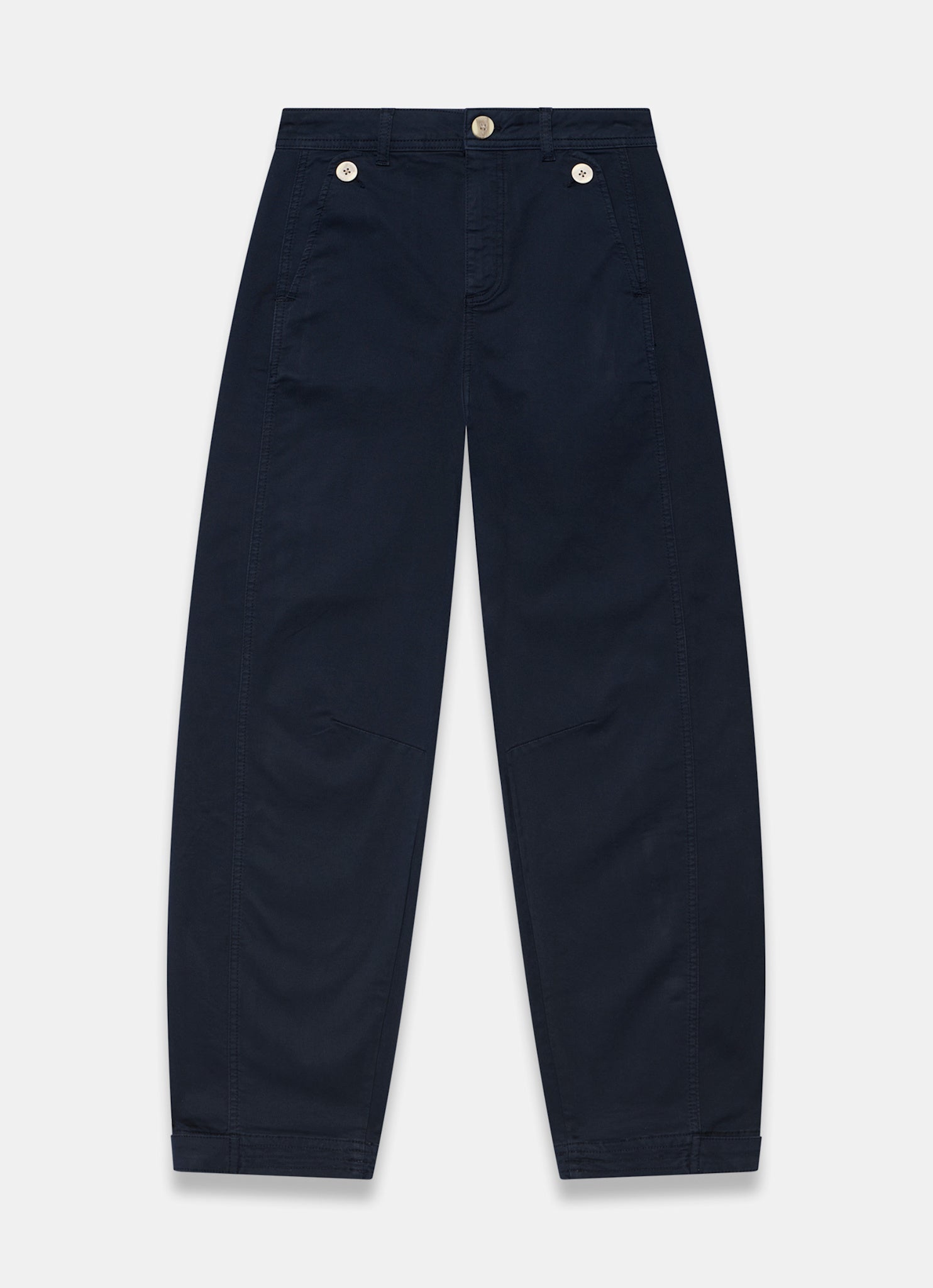 Navy Washed Barrel Leg Chino Trousers