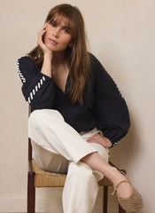 Navy Whipstitch Detail Blouse