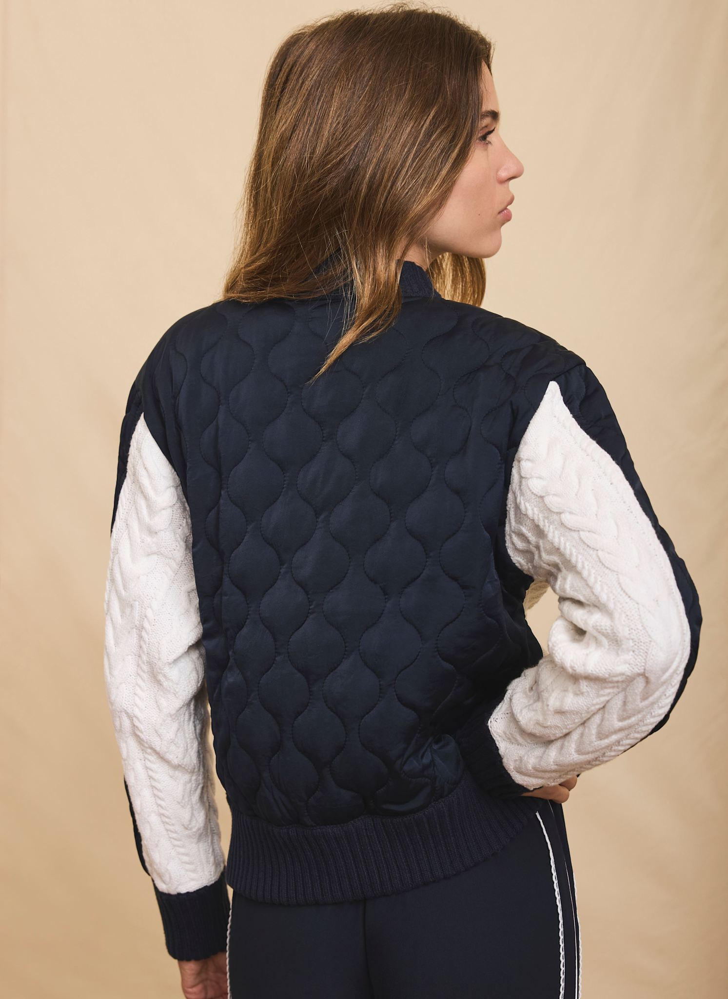Navy Quilted Cable Knit Jacket