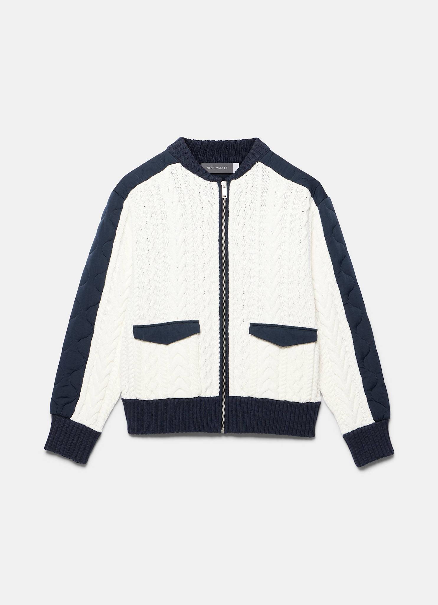 Navy Quilted Cable Knit Jacket