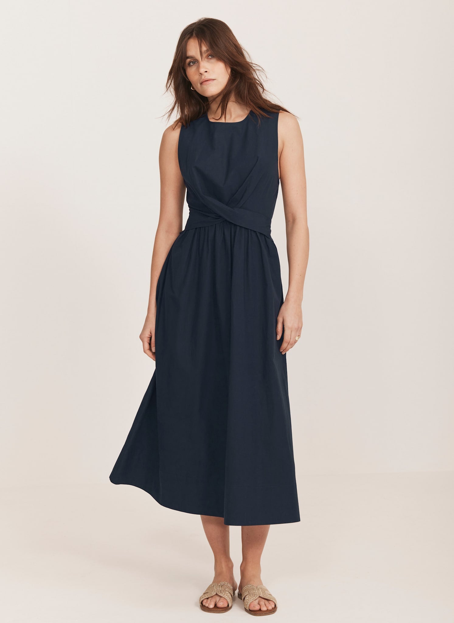Navy Twist Midi Dress