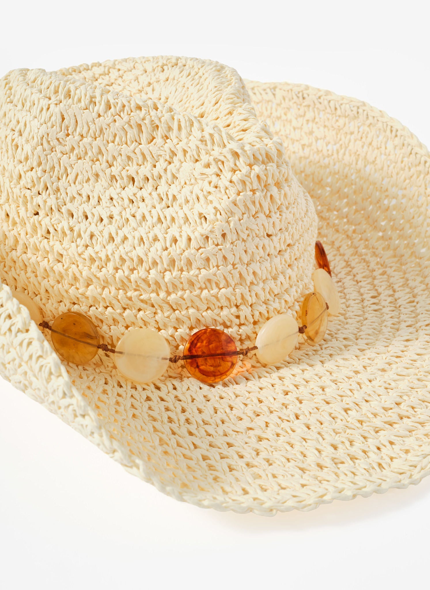 Neutral Woven Beaded Hat