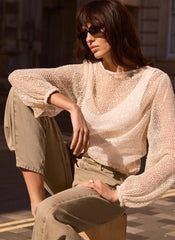 Neutral Sequin Layered Balloon Top