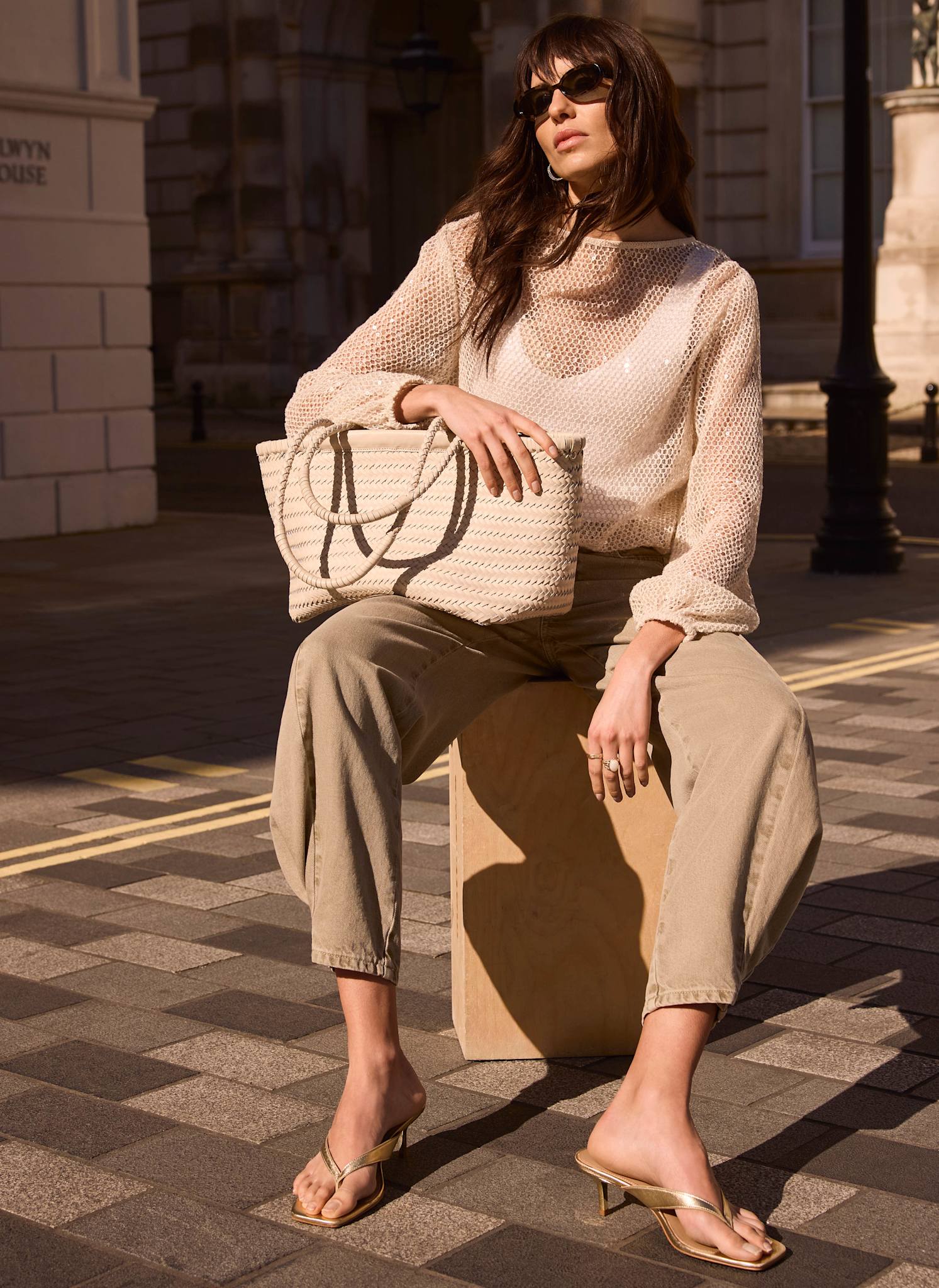 Neutral Sequin Layered Balloon Top