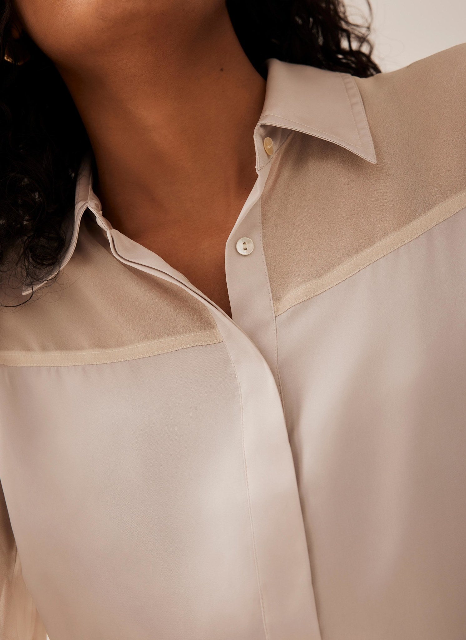 Neutral Satin Long Sleeve Shirt