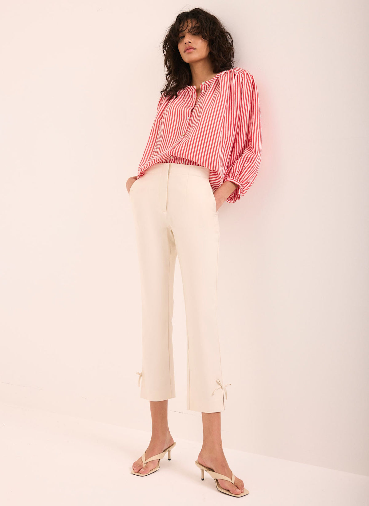 Neutral Cotton Blend Capri Trousers