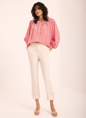 Neutral Cotton Blend Capri Trousers