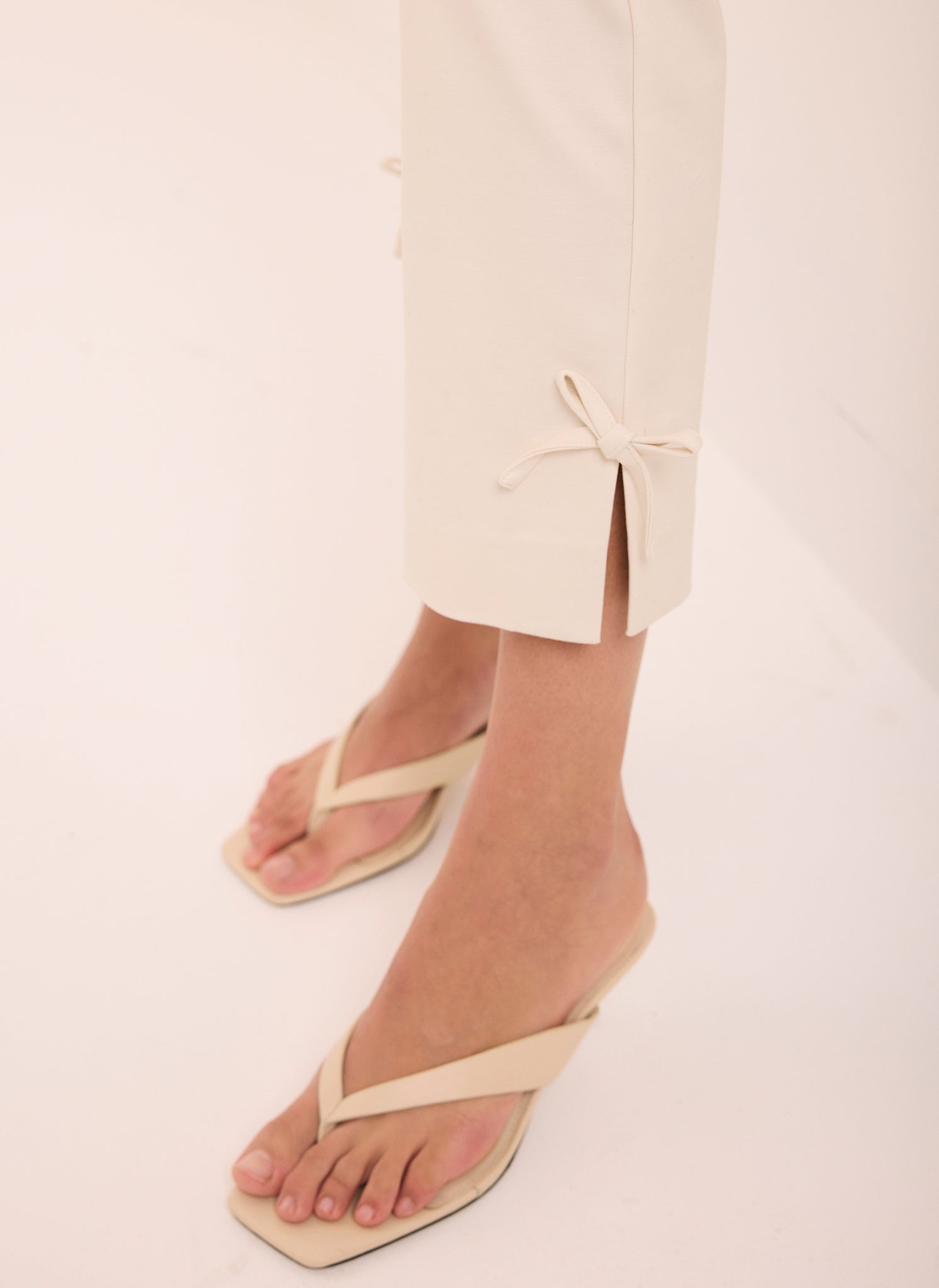 Neutral Cotton Blend Capri Trousers