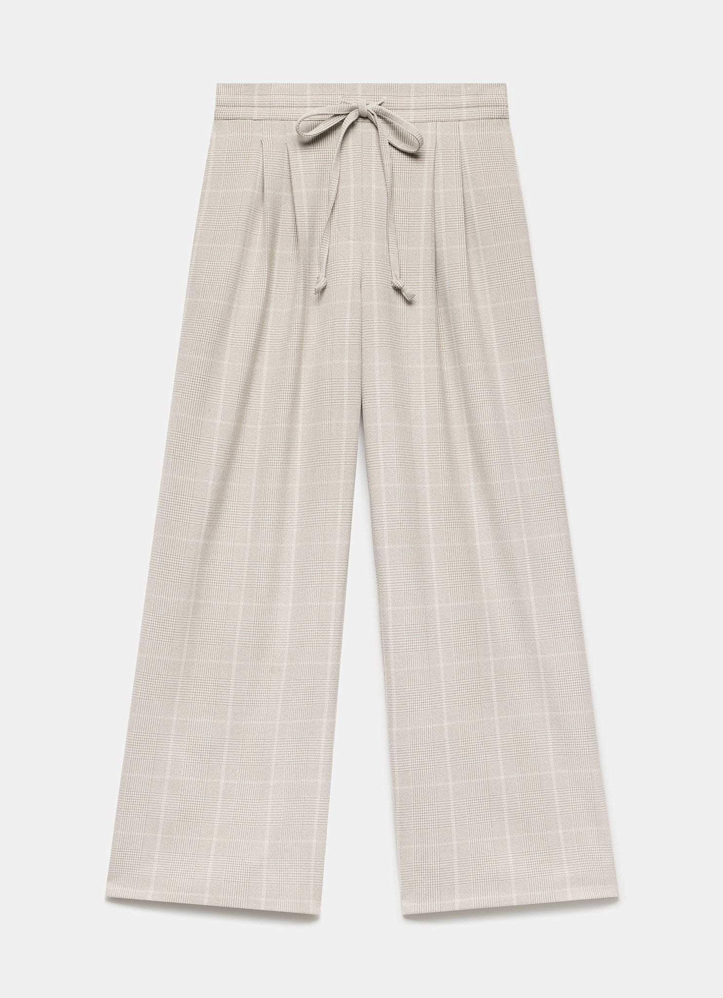 Neutral Checked Tailored Wide Trousers