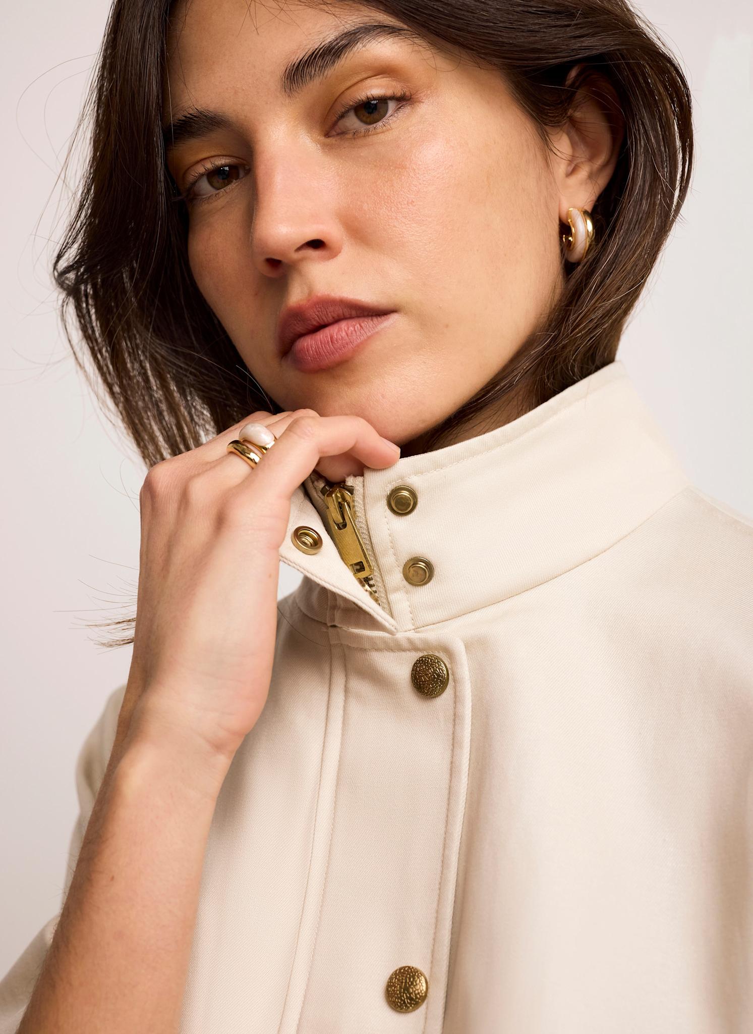 Neutral Funnel Neck Bomber Jacket