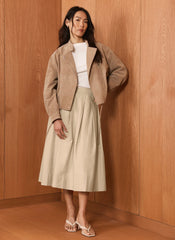 Neutral Cotton A Line Midi Skirt