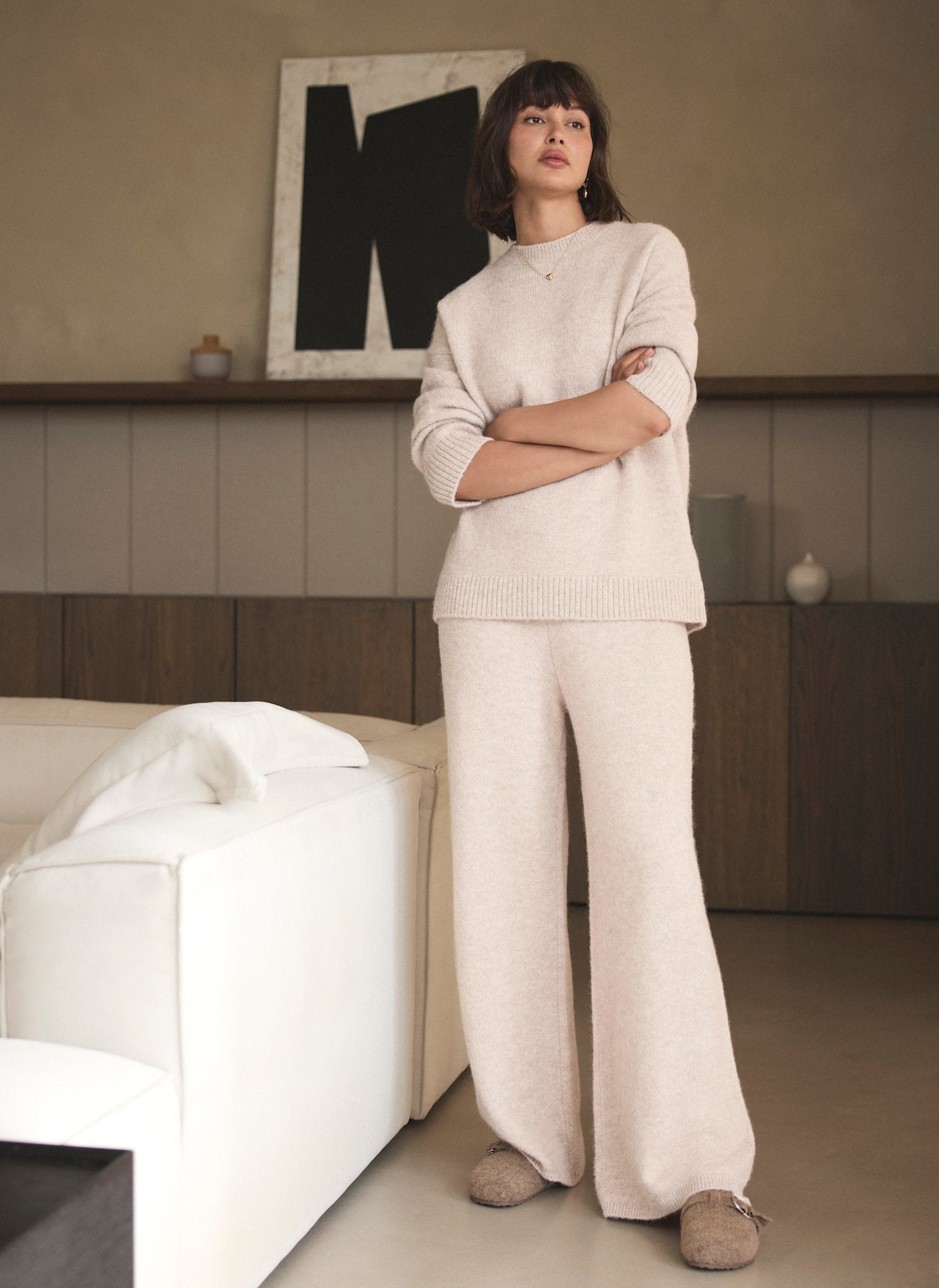 Neutral Wool Blend Longline Knit Jumper