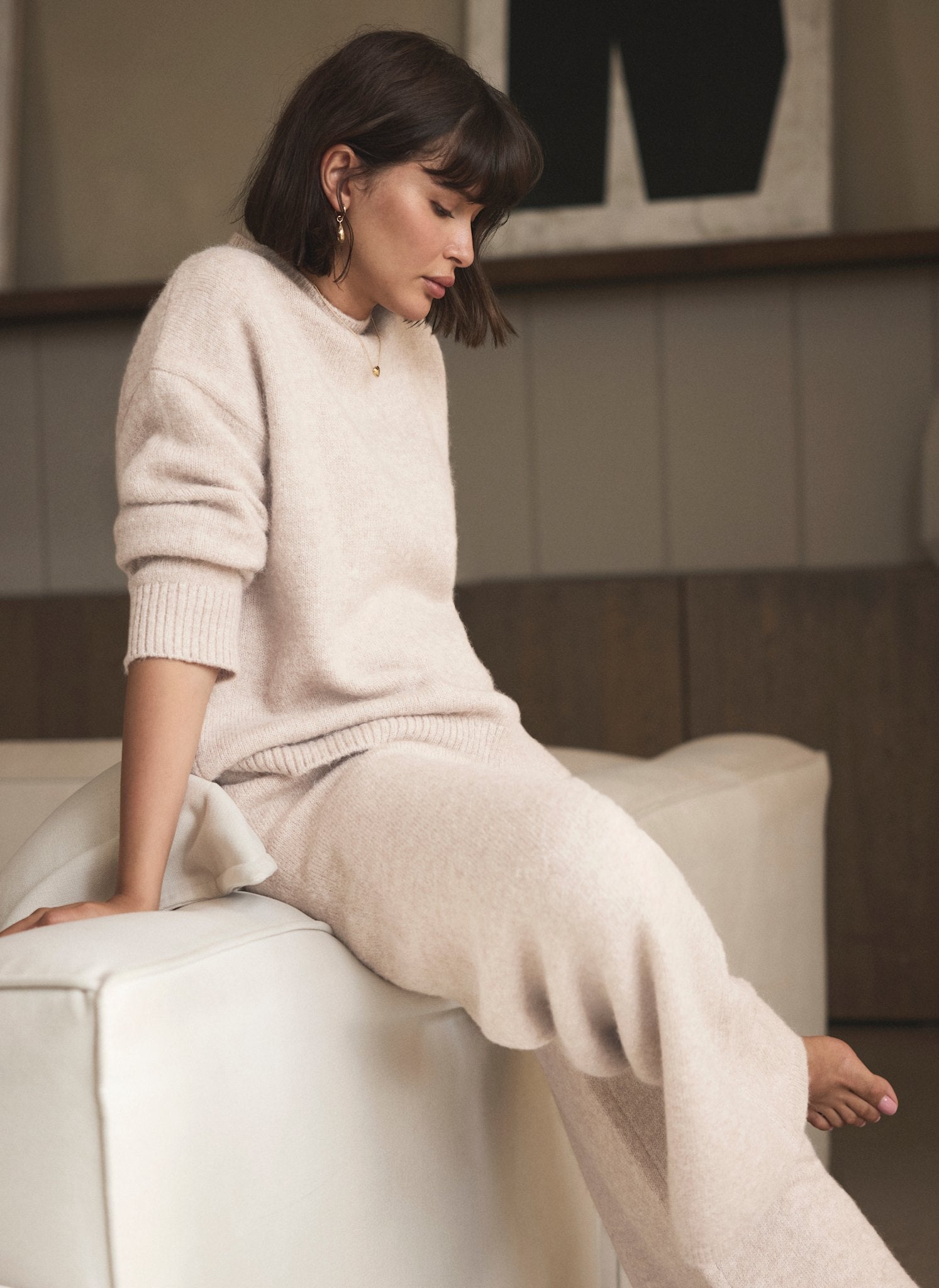 Neutral Wool Blend Longline Knit Jumper