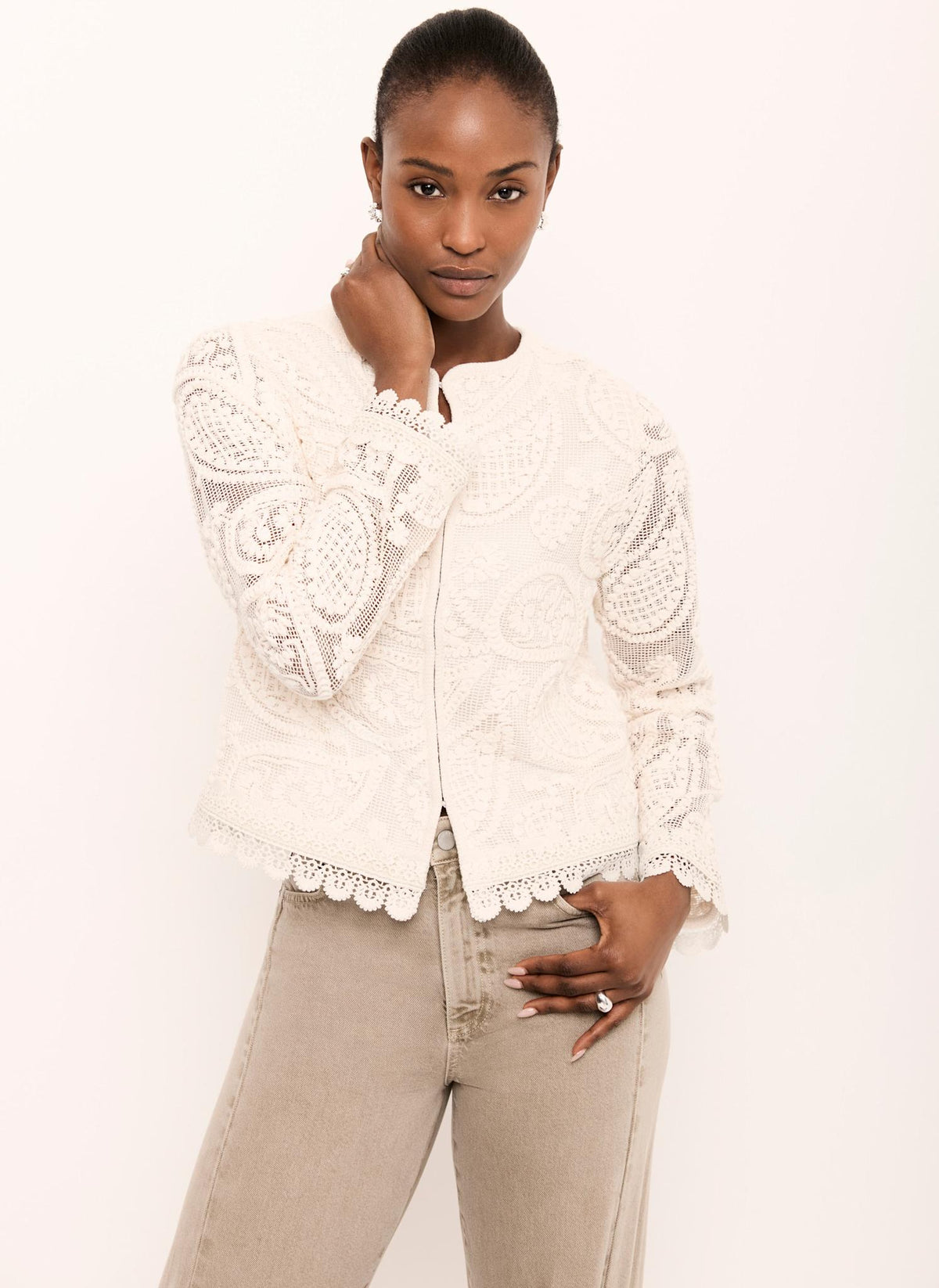 Neutral Crochet Paisley Jacket