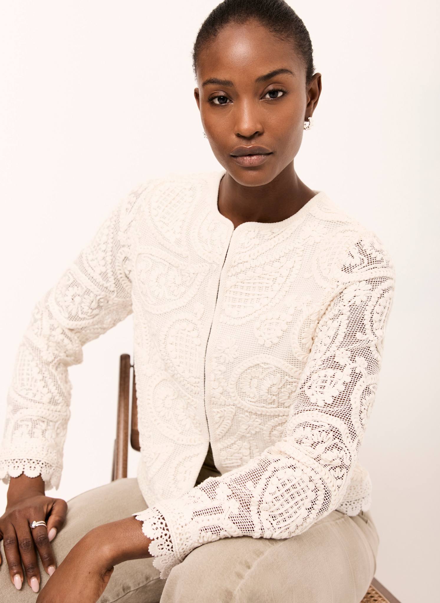 Neutral Crochet Paisley Jacket