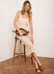 Neutral Cotton Crochet Midi Dress