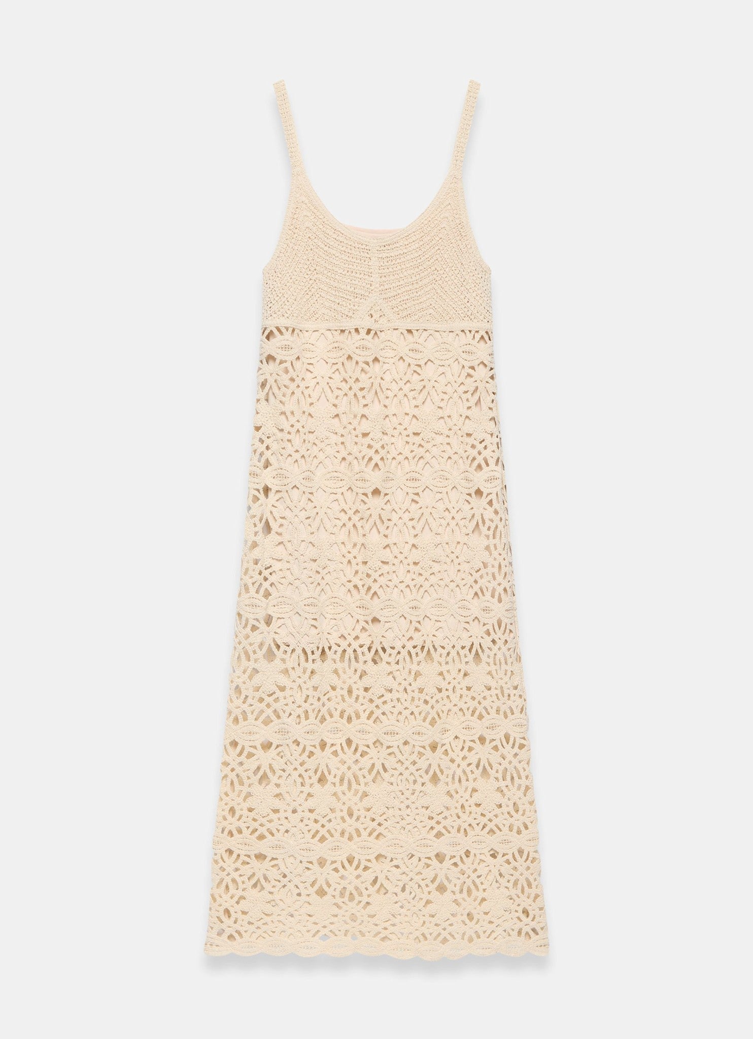 Neutral Cotton Crochet Midi Dress