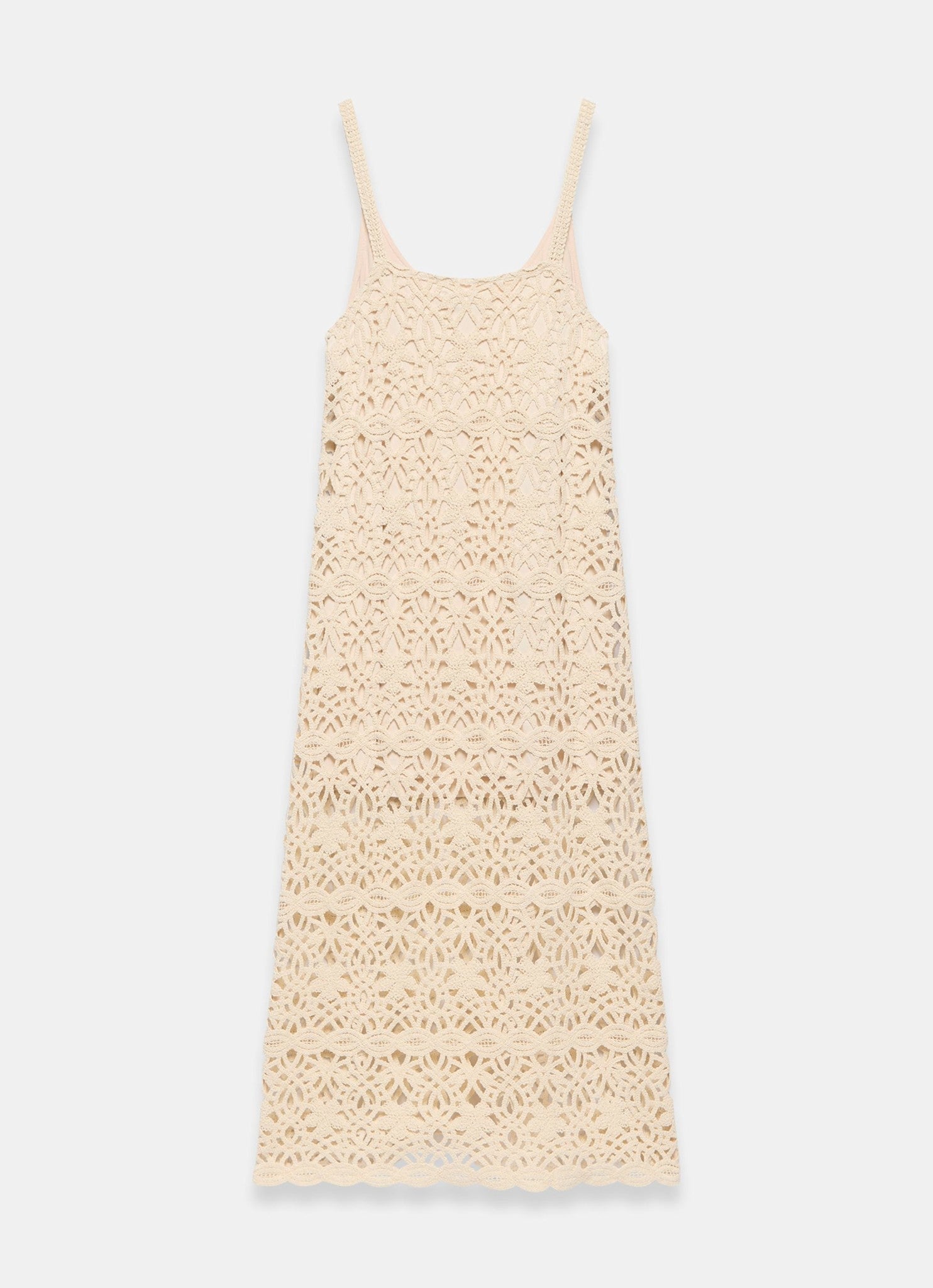 Neutral Cotton Crochet Midi Dress