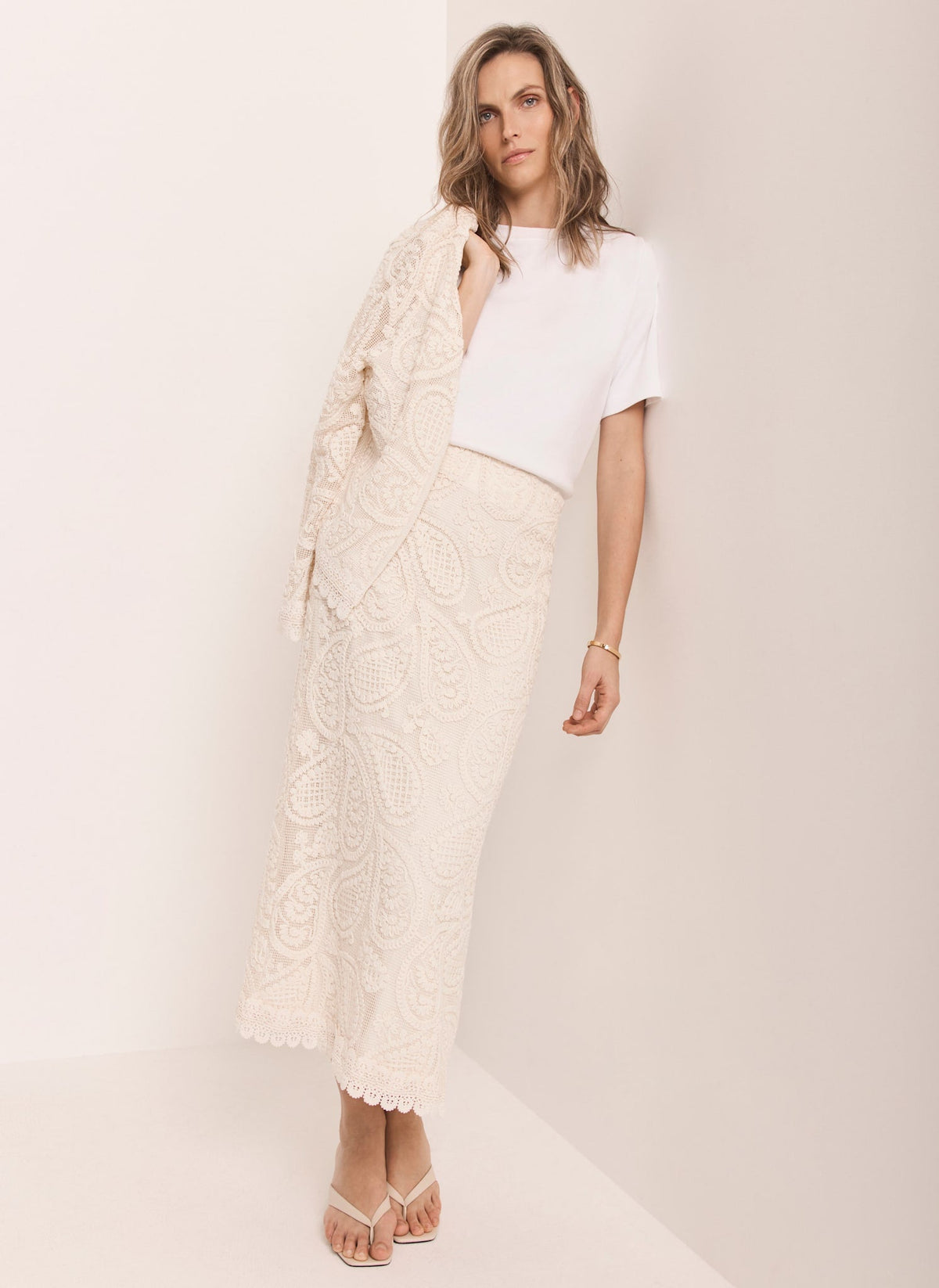 Neutral Crochet Paisley Midi Skirt