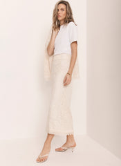 Neutral Crochet Paisley Midi Skirt