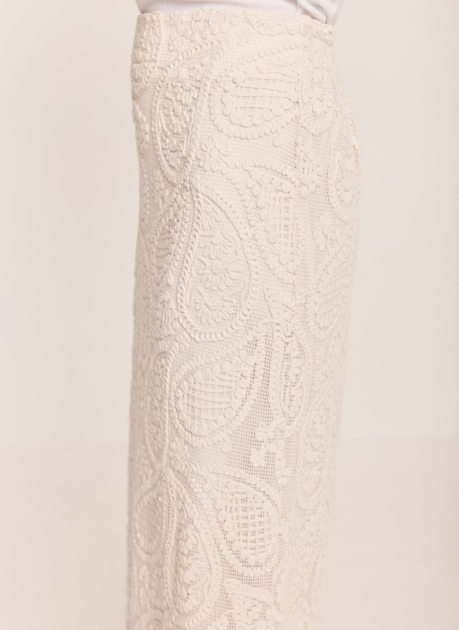 Neutral Crochet Paisley Midi Skirt