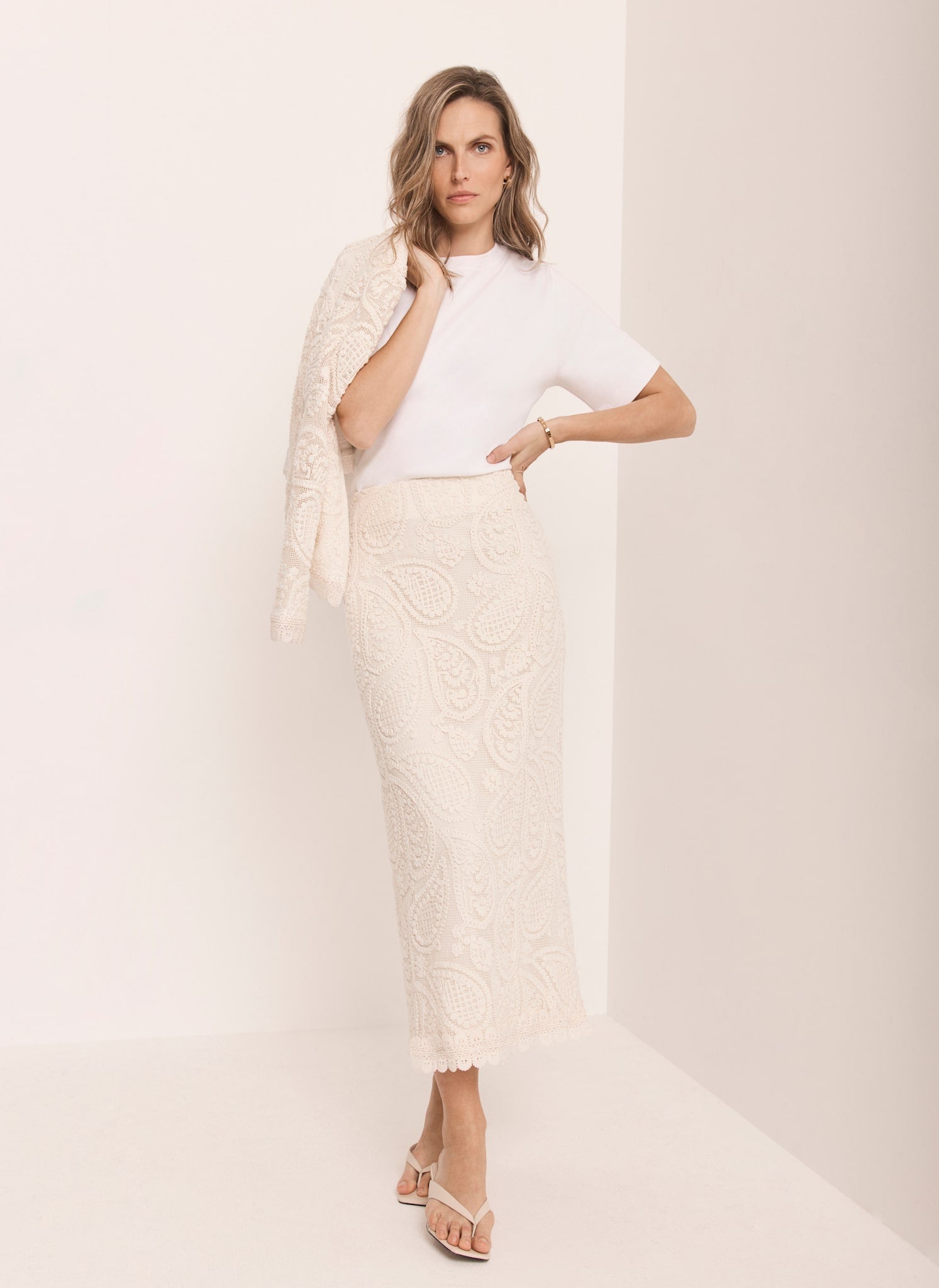 Neutral Crochet Paisley Midi Skirt