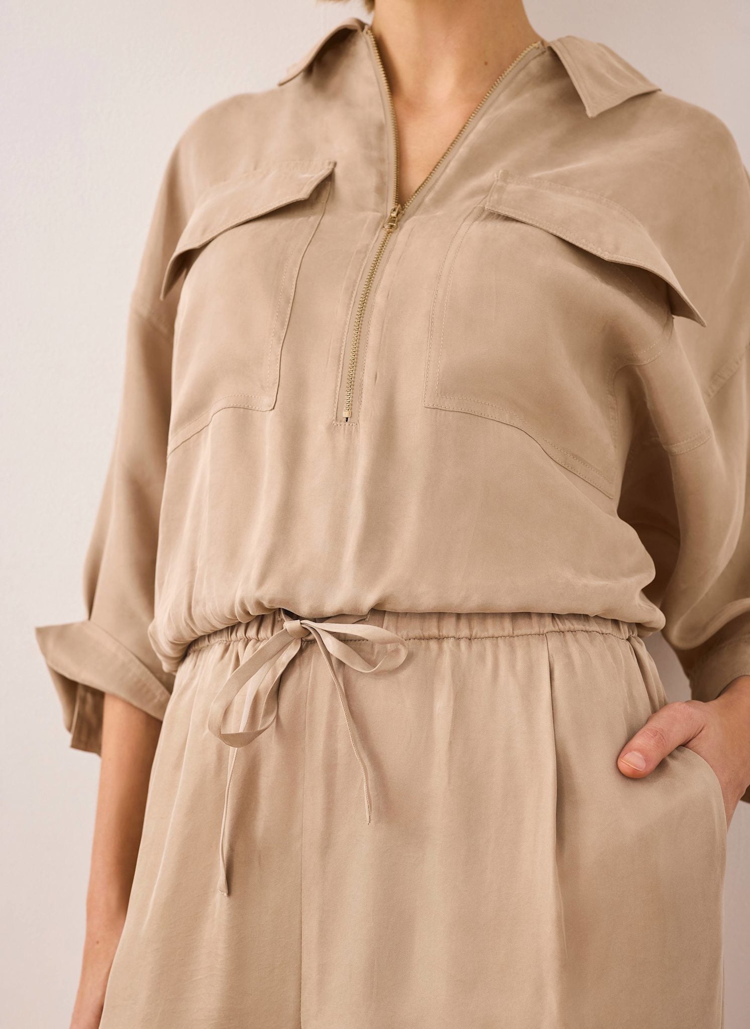 Neutral Zip Detail Blouse