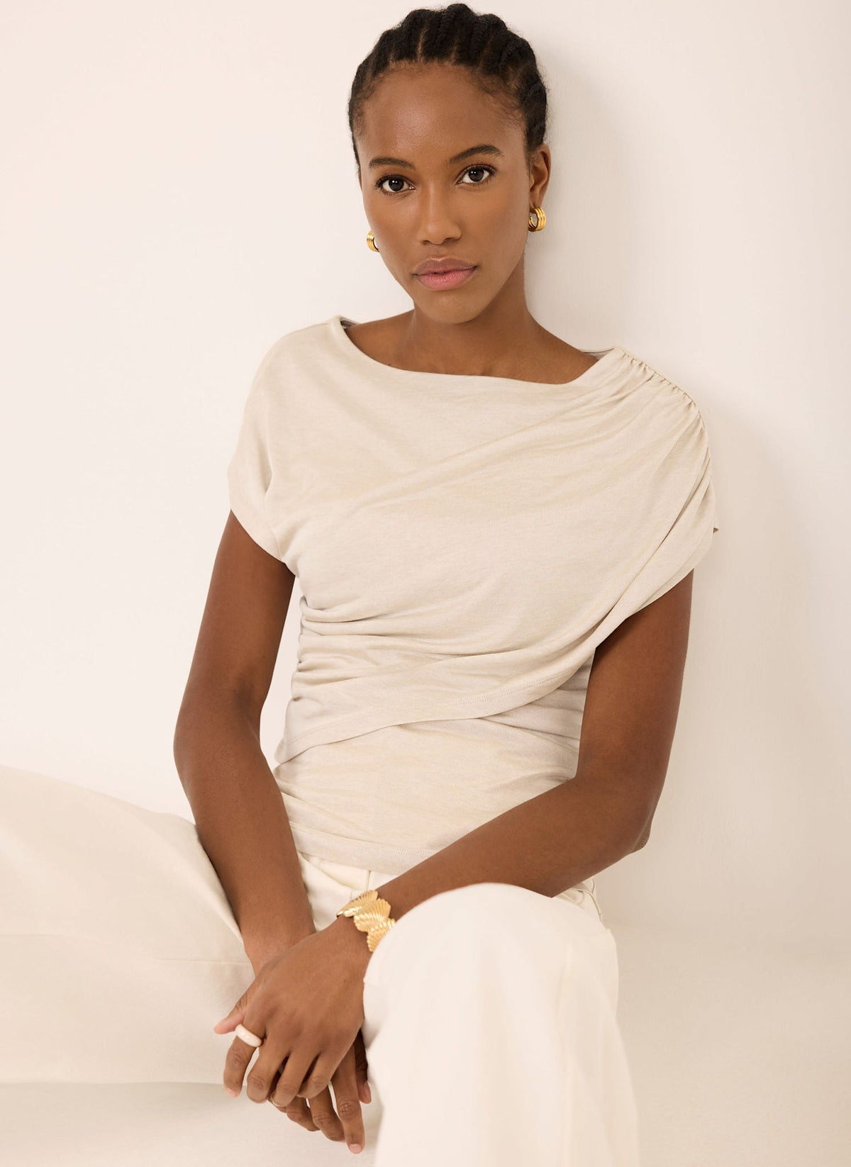 Neutral Layered Drape Top
