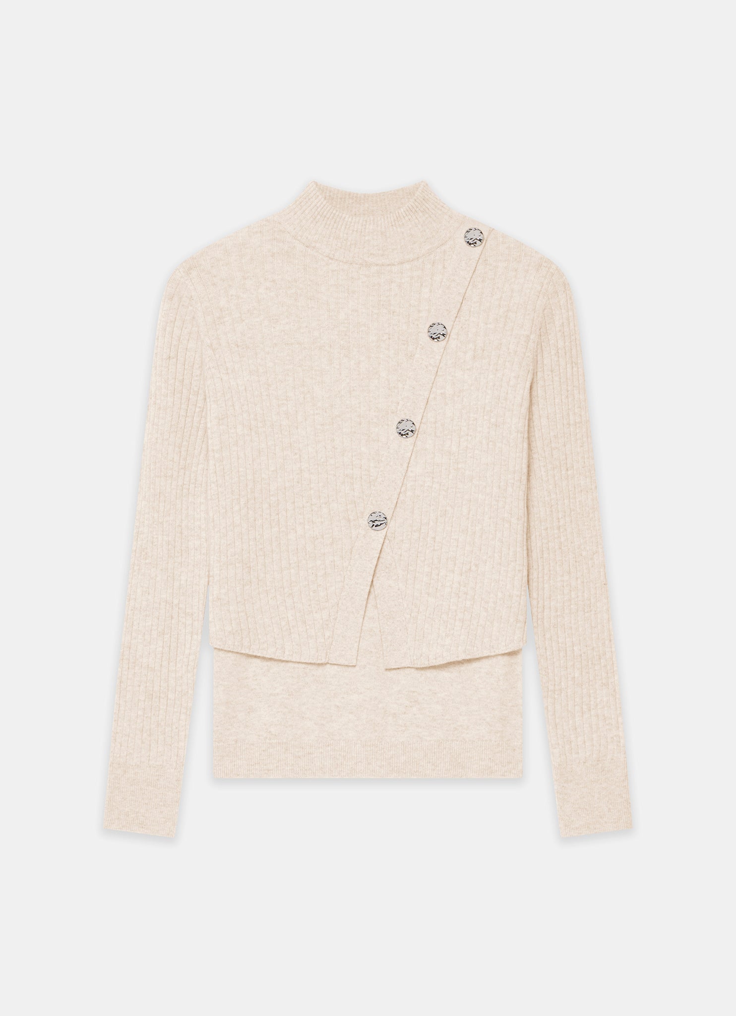 Neutral Double Layer Ribbed Jumper