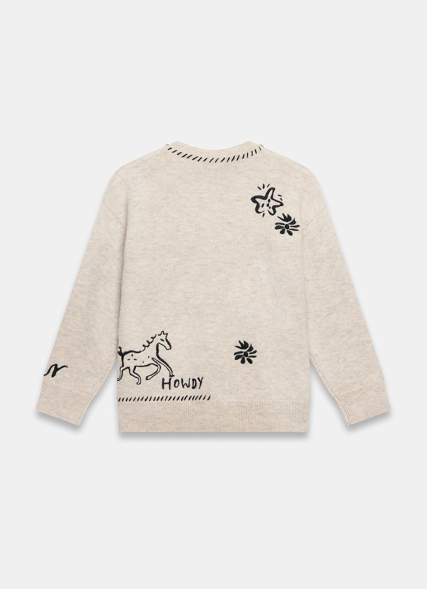 Neutral Embroidered Wool Blend Jumper