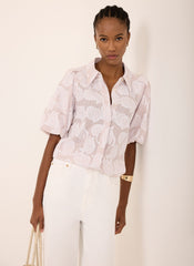 Neutral Cotton Jacquard Striped Shirt