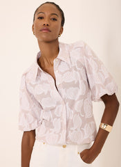 Neutral Cotton Jacquard Striped Shirt