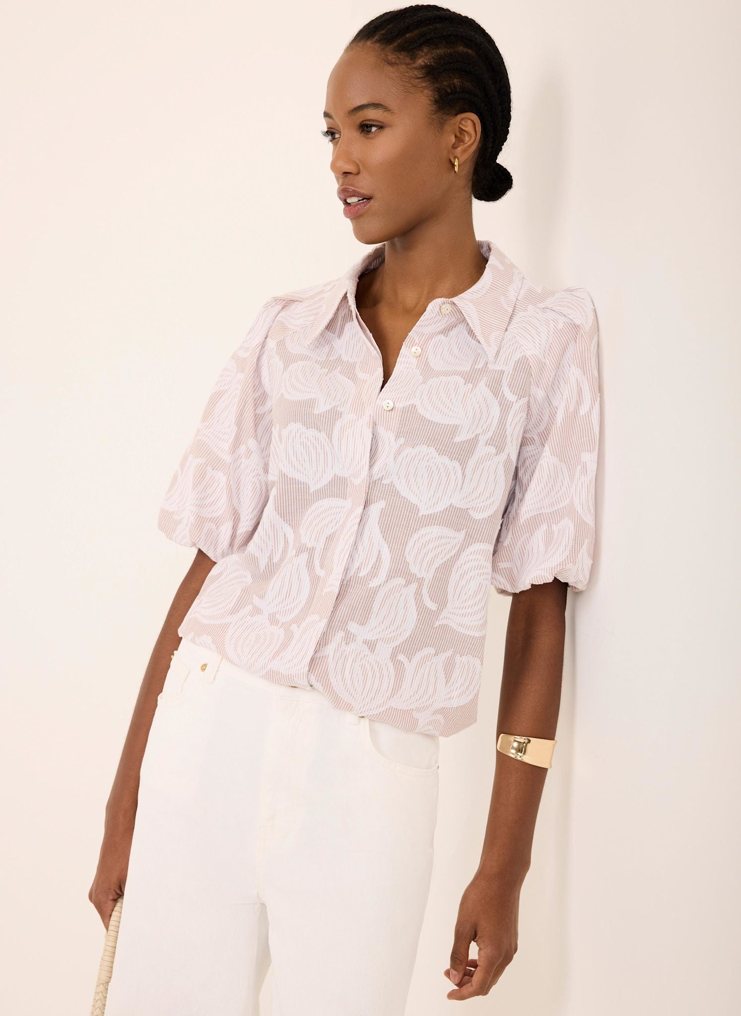 Neutral Cotton Jacquard Striped Shirt